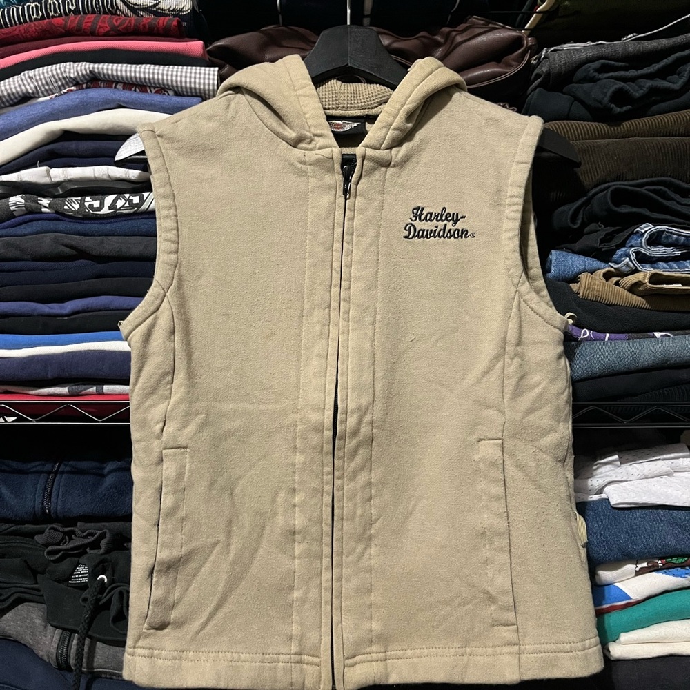 Harley-Davidson Beige Hooded Zip-Up Vest
